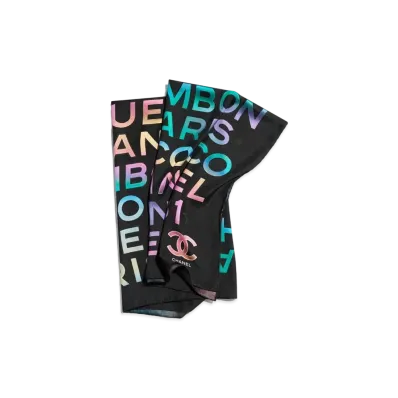 CHANEL Square Scarf Silk Jacquard Satin "Black/Multicolor"