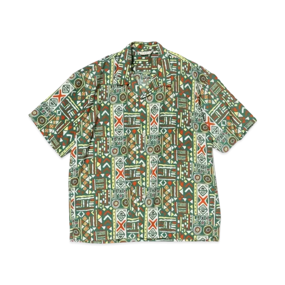 BEAMS Geometric Print Open Collar Shirt "Green"