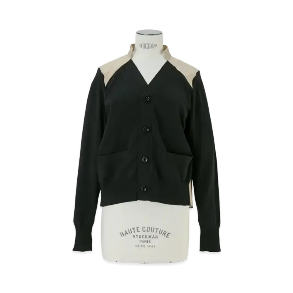 sacai Cotton Gabardine x Knit Cardigan "Black/Beige"