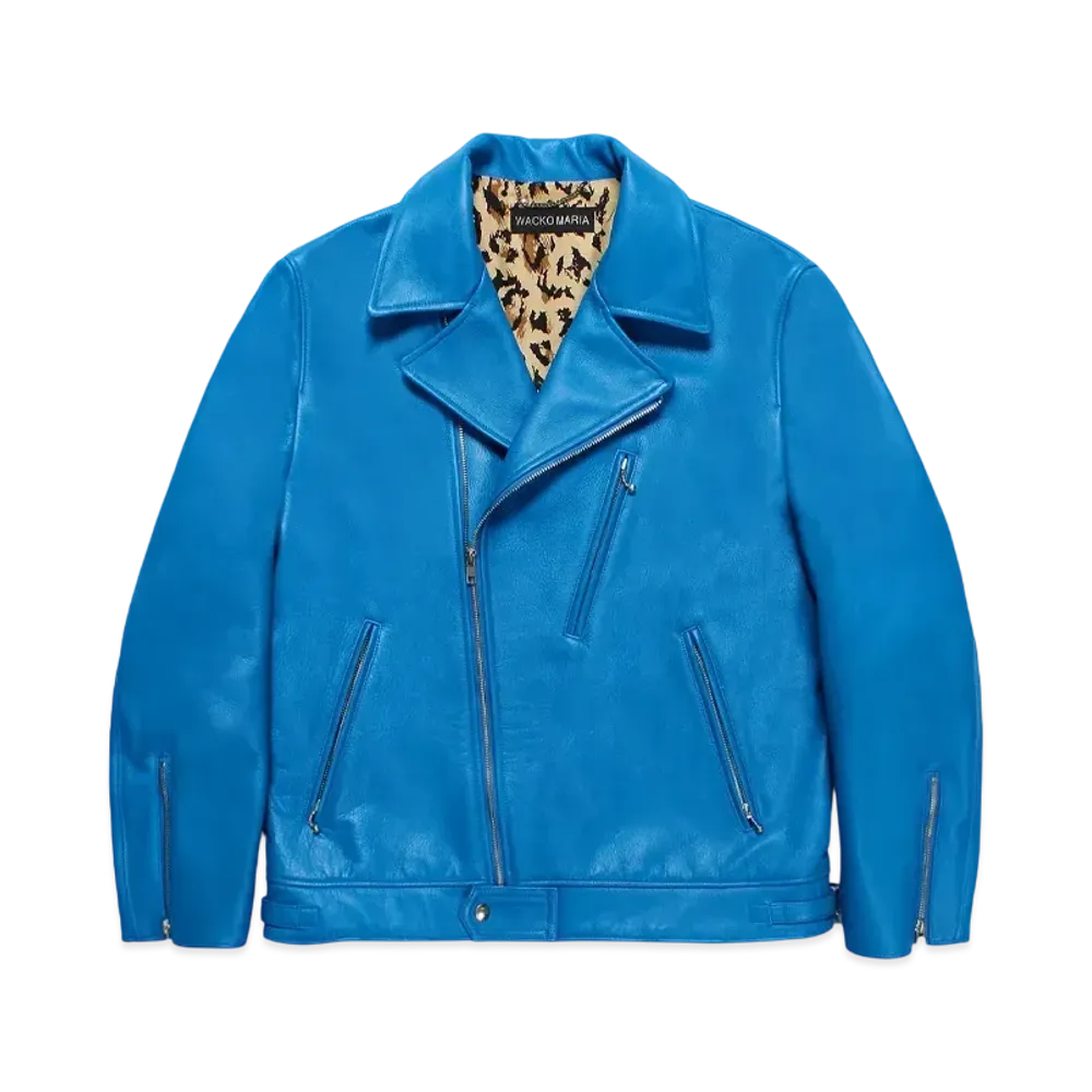 WACKO MARIA Leather Double Riders Jacket "Blue"