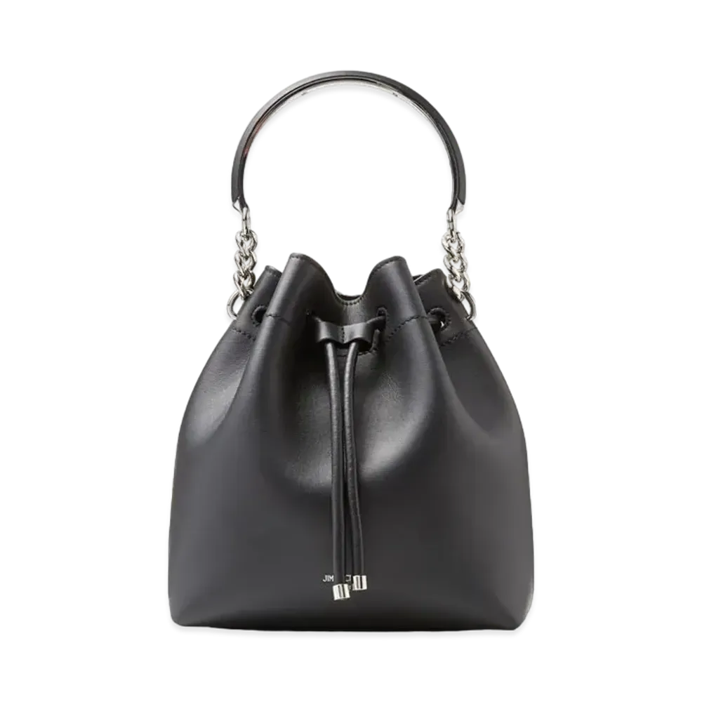 Jimmy Choo Bon Bon Bucket Calf Leather Drawstring Bag "Black"