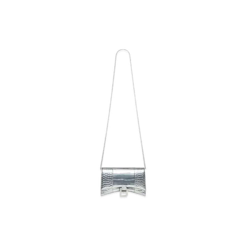 BALENCIAGA Hourglass Chain Mini Wallet "Silver"