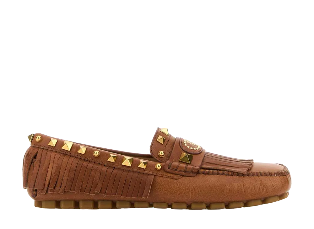 Valentino Garavani Women's Caramel Leather Plaster Caster Loafers "Brown"