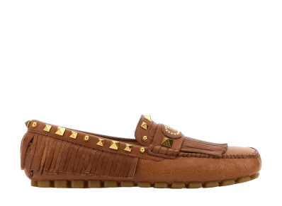 Valentino Garavani Women's Caramel Leather Plaster Caster Loafers "Brown"