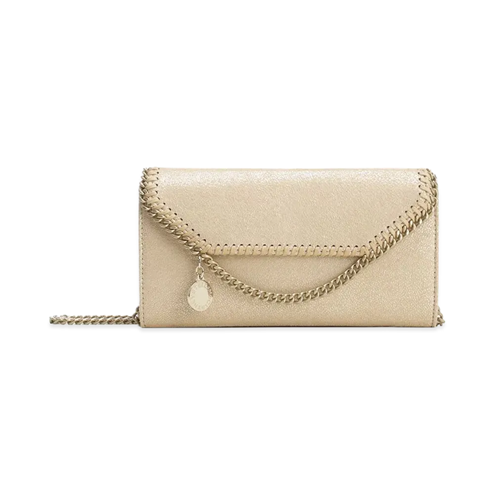 STELLA McCARTNEY Women's Falabella Continental Wallet With Chain Eco Shiny Dotted Chamois W/Tonal Chain - Airlite "Gold"