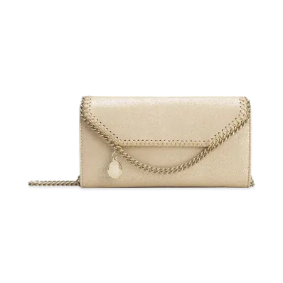 STELLA McCARTNEY Women's Falabella Continental Wallet With Chain Eco Shiny Dotted Chamois W/Tonal Chain - Airlite "Gold"