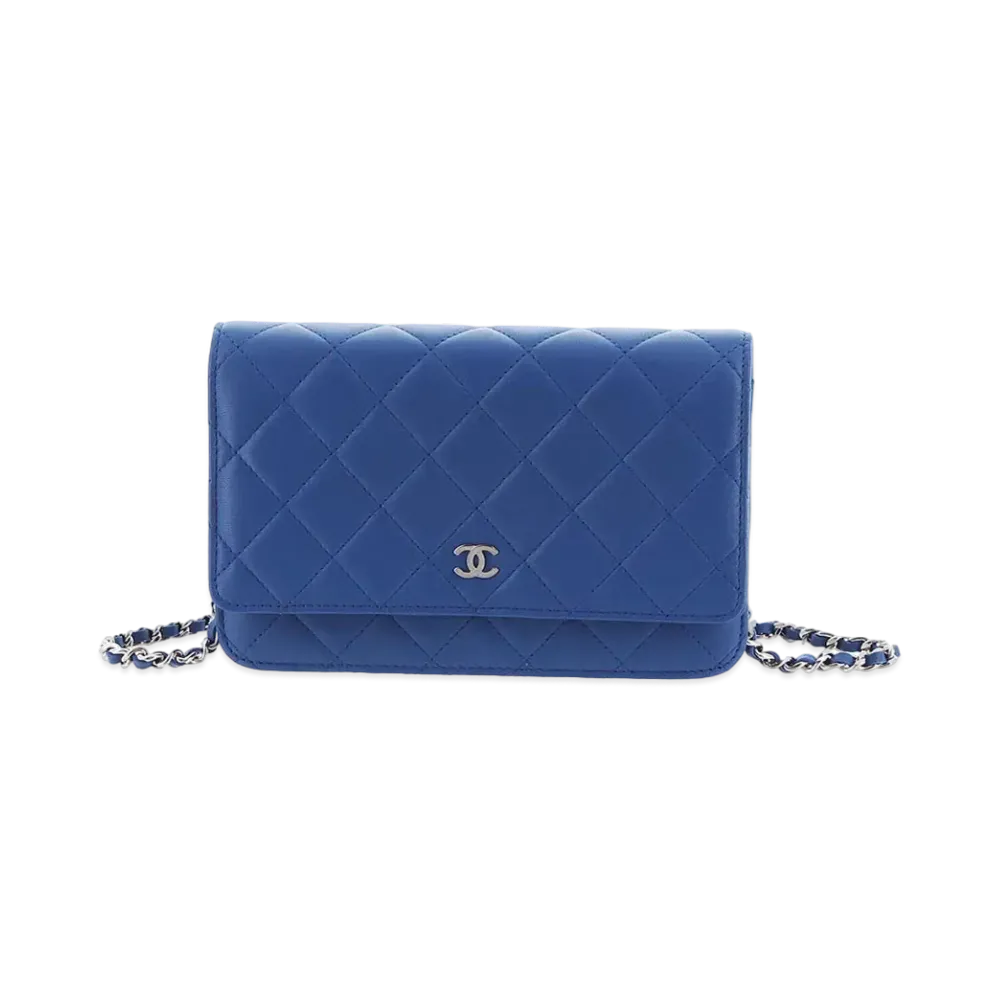 CHANEL Lambskin Matelasse Chain Wallet "Blue"