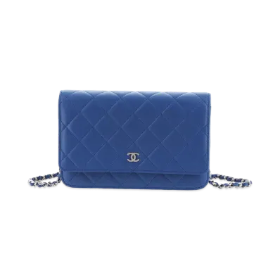 CHANEL Lambskin Matelasse Chain Wallet "Blue"