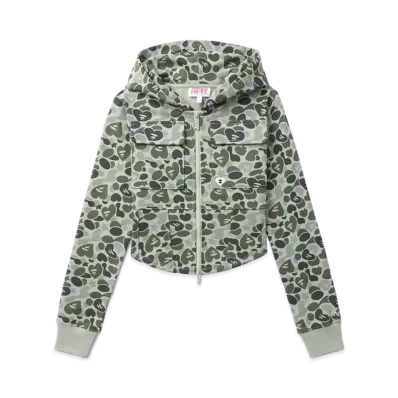 A BATHING APE Curved Hem Zip Up Hoodie "Green"