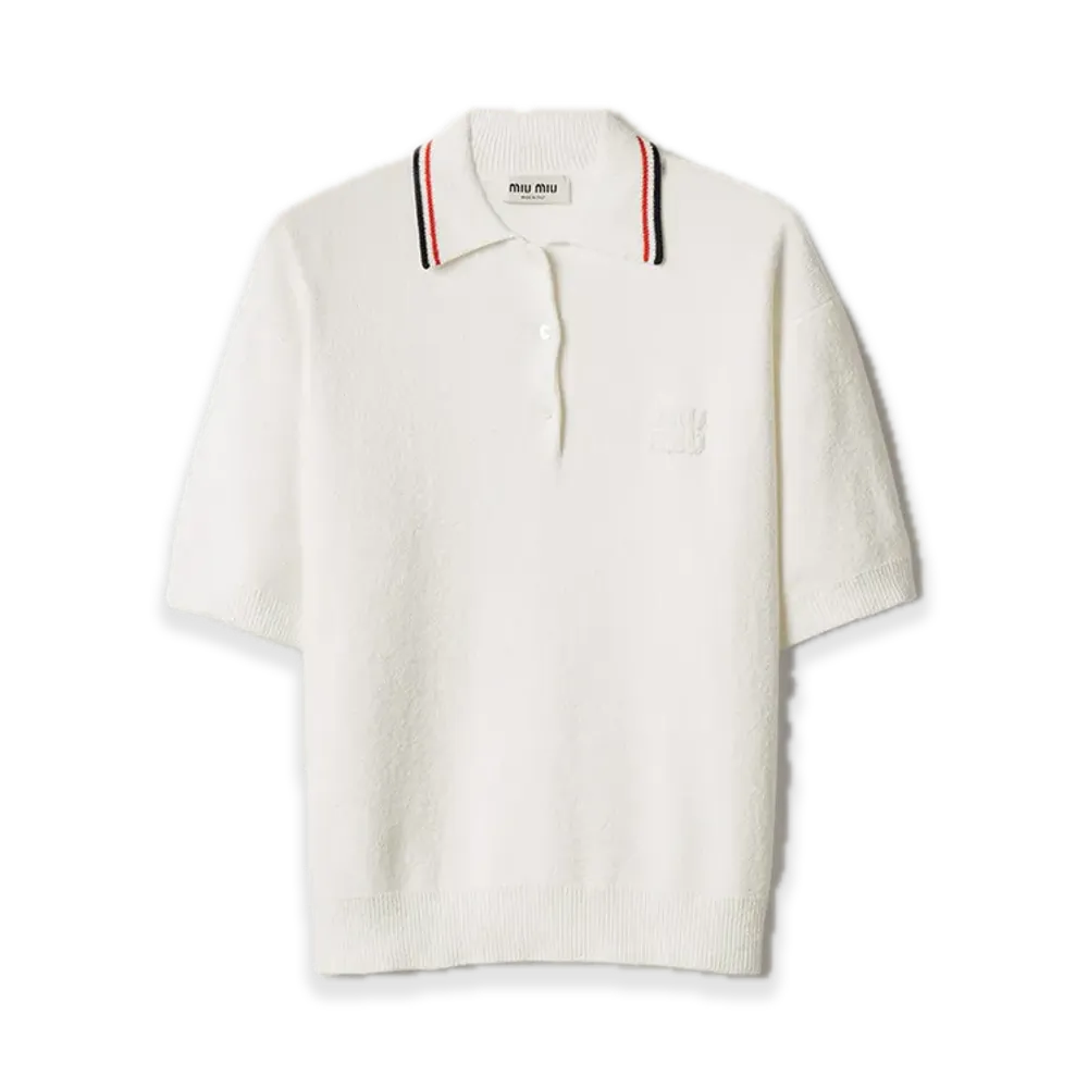 MIU MIU Cotton Knit Polo Shirt "White"