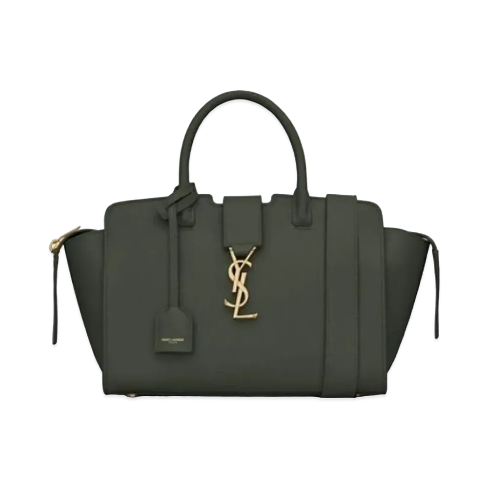 Saint Laurent Downtown Baby Tote In Grained Leather "Dark Green"