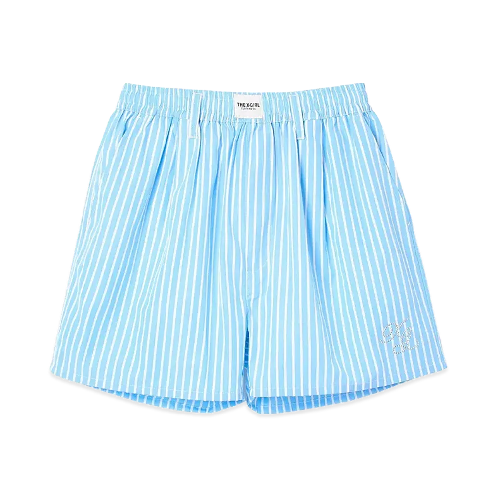 X-Girl Women's Striped Rhinestone Shorts "Light Blue"