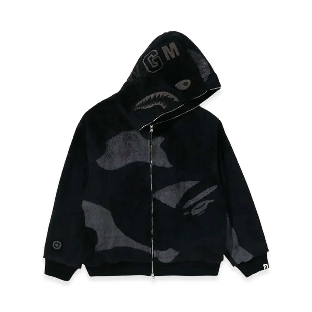 A BATHING APE Color Camo Shark Full Zip Sherpa Jacket "Black"