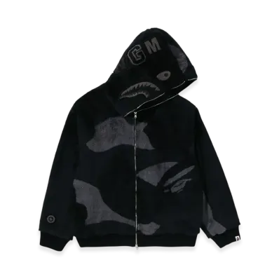 A BATHING APE Color Camo Shark Full Zip Sherpa Jacket "Black"