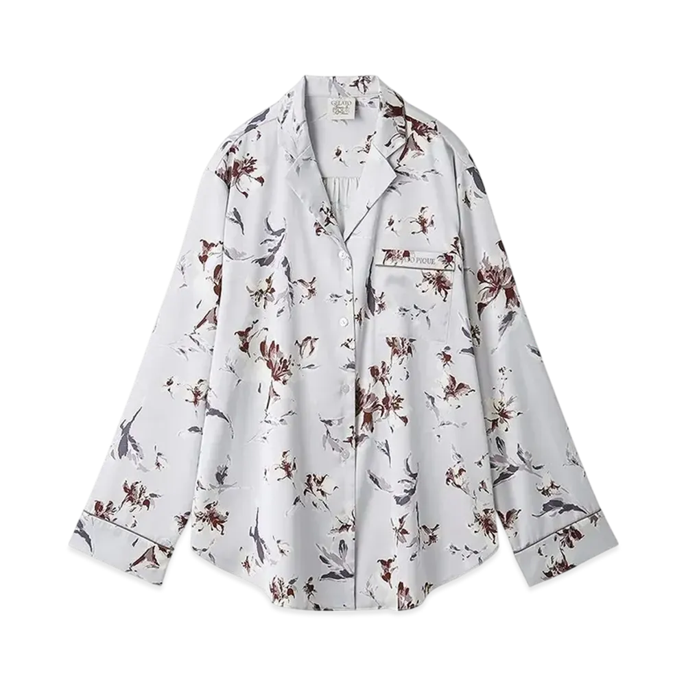 GELATO PIQUE Mother'S Day Floral Pattern Satin Piping Shirt "Blue"