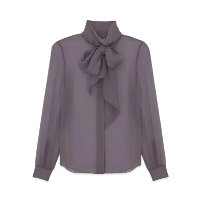 Saint Laurent Women's Blouse in Silk Muslin Crepe "Amethyste Fume"