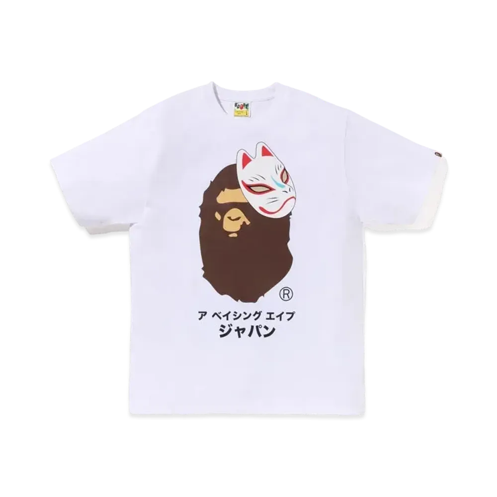 A BATHING APE Japanese Fox Mask Tee "White"