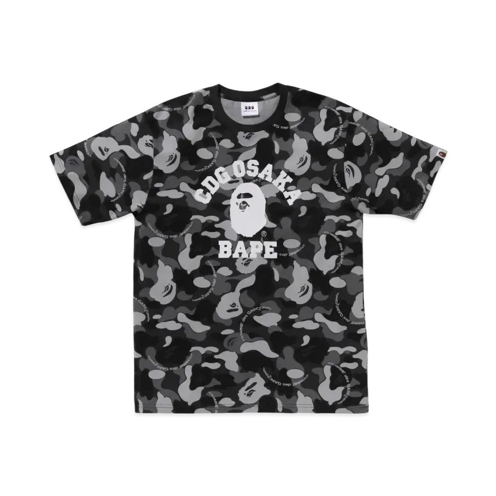 A BATHING APE x COMME des GARCONS OSAKA Camo College Tee "Black"