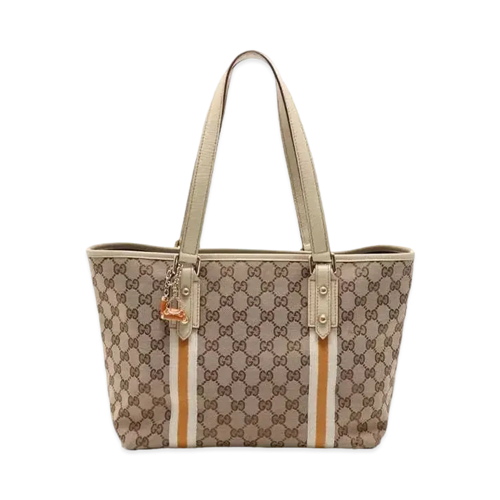 GUCCI GG Canvas Leather Tote Bag "White"