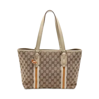 GUCCI GG Canvas Leather Tote Bag "White"