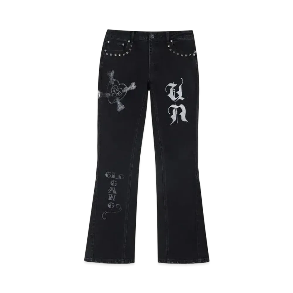 Unknown London Metal Stud Stacked Denim "Black"