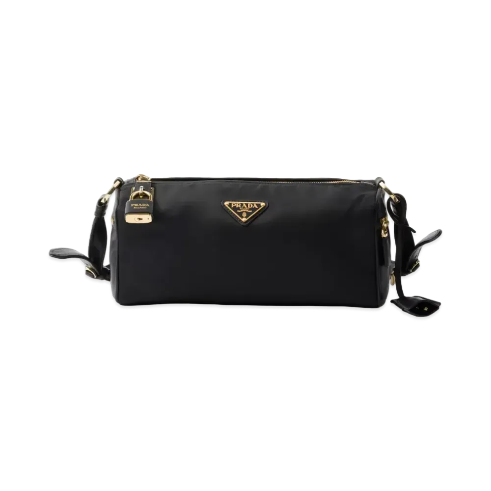 PRADA Medium Re-Nylon and Leather Shoulder Bag "Black"