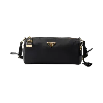 PRADA Medium Re-Nylon and Leather Shoulder Bag "Black"