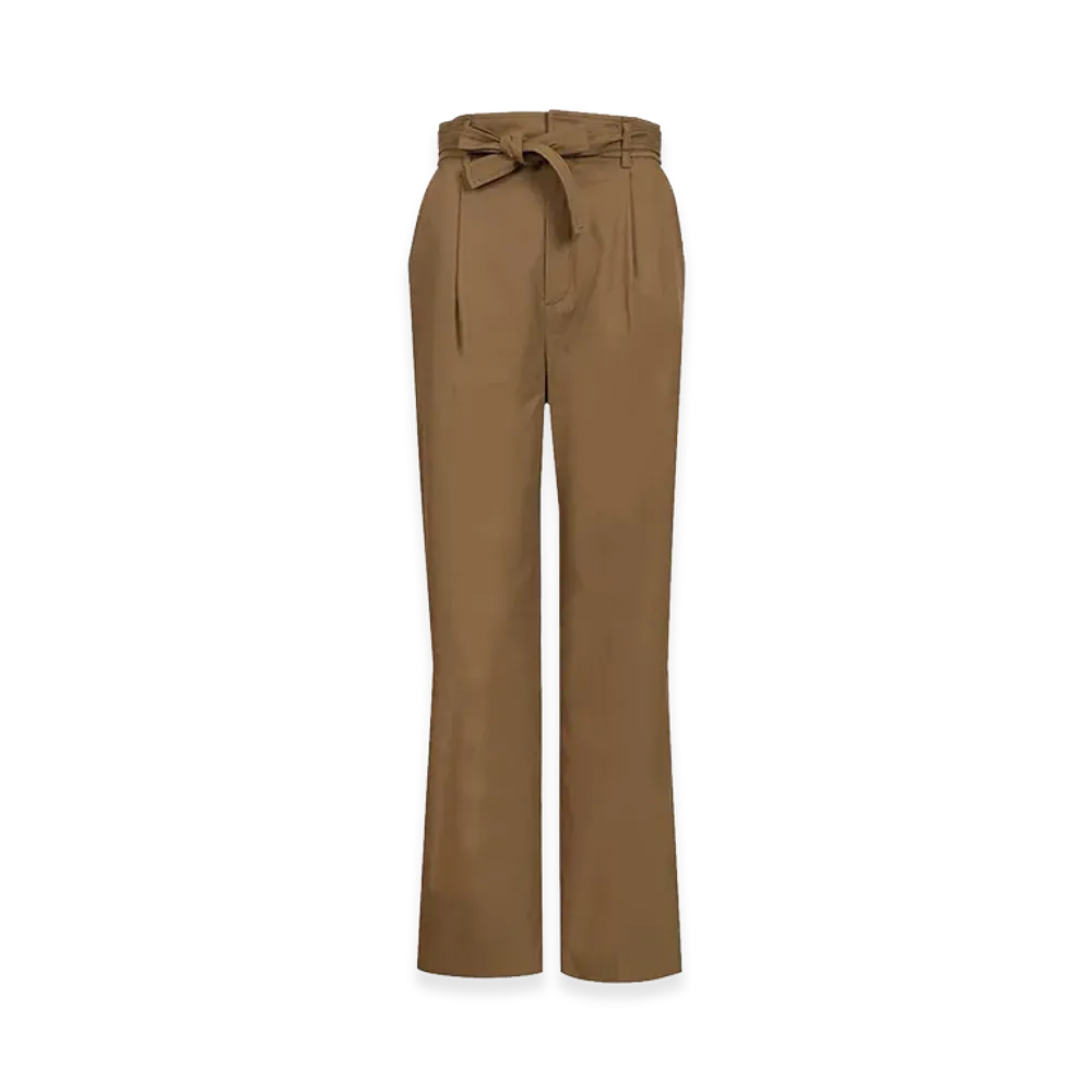 Saint Laurent Women's Straight-Leg Belted Cotton Trousers "Brown"