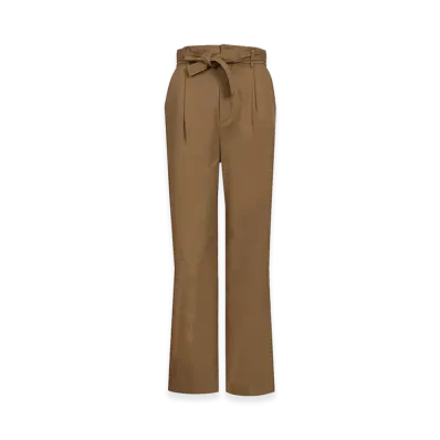 Saint Laurent Women's Straight-Leg Belted Cotton Trousers "Brown"