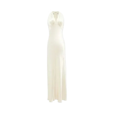 Saint Laurent Women's Halter Dress in Satin "Ivoire"