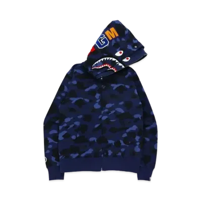 A BATHING APE COLOR CAMO SHARK WIDE FIT FULL ZIP DOUBLE HOODIE "Navy"