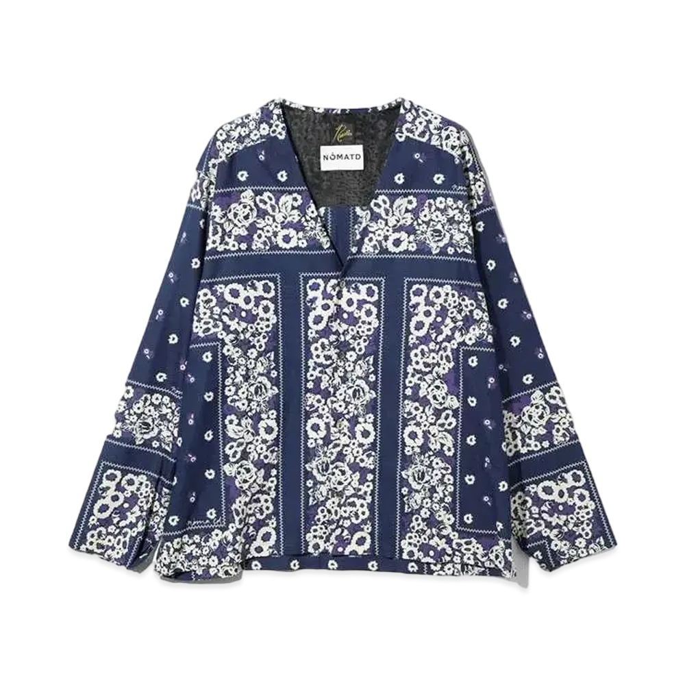 Needles x NOMA T.D. V Neck Shirt - Draw Your Garden "Navy"