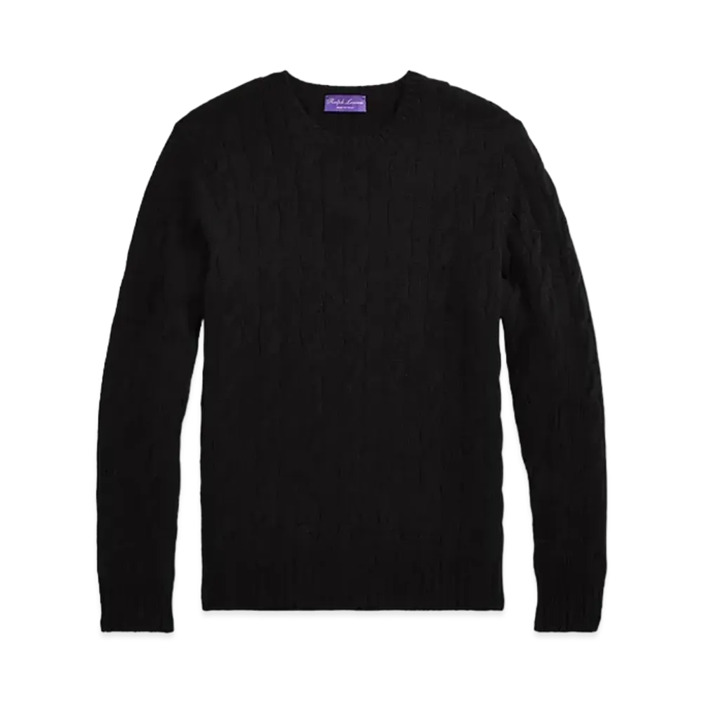 Ralph Lauren Purple Label Cable Knit Cashmere Sweater "Black"