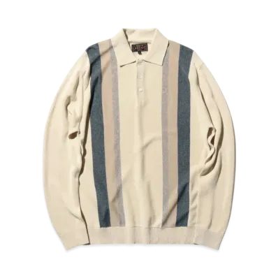 BEAMS Knit Polo Stripe Argyle "White"