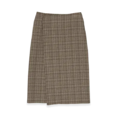 AURALEE Women's Silk Linen Nep Check Wrap Skirt "Dark Brown Check"