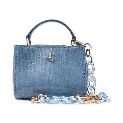 Jimmy Choo Varenne Top Handle Mini Glossy Elaphe Mini Handbag With Perspecs Chain "Butterfly Blue"