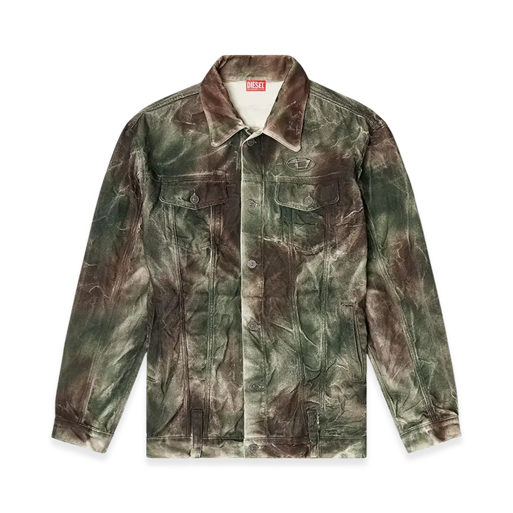 Diesel x Thug Club J-Thug-Jkt Trucker Jacket In Crinkled Camo Canvas "Brown/Green"