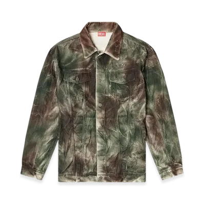 Diesel x Thug Club J-Thug-Jkt Trucker Jacket In Crinkled Camo Canvas "Brown/Green"