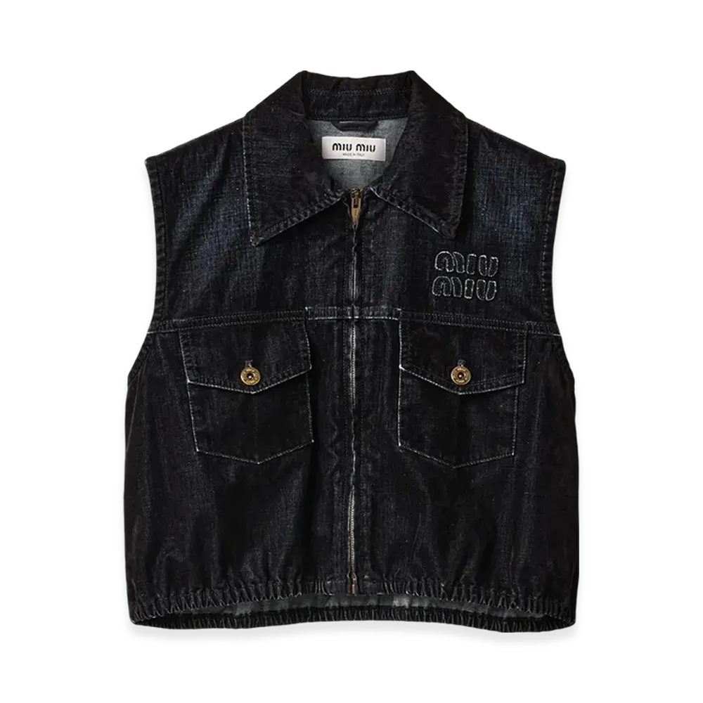 MIU MIU Women's Washed Flocked Chambray Top "Black"