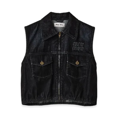 MIU MIU Women's Washed Flocked Chambray Top "Black"