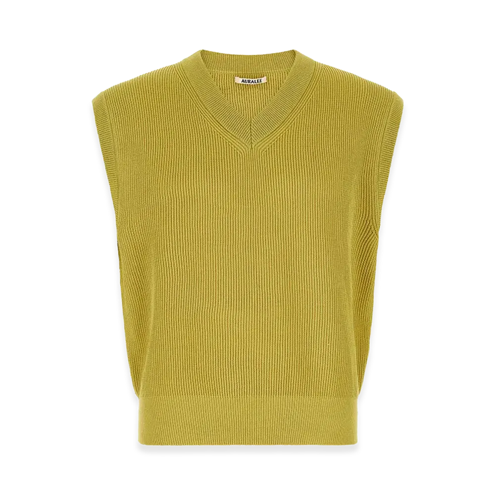 AURALEE Flat Yarn Rib Knit Vest "Yellow"