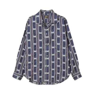 NEEDLES One-Up Shirt - Papillon Stripe Jacquard. "Navy"