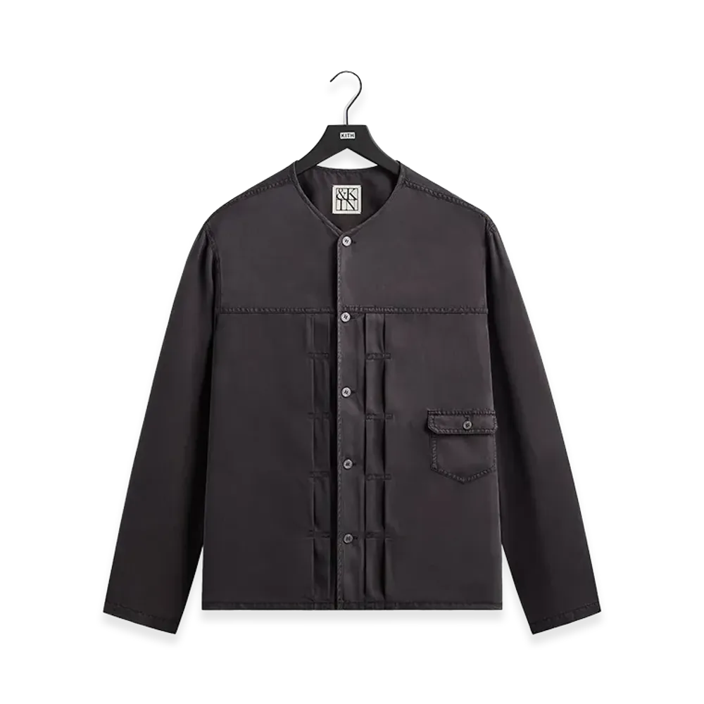 Kith &Kin Garment Dyed Silk Collarless Yardley Shirt "antom Grey"