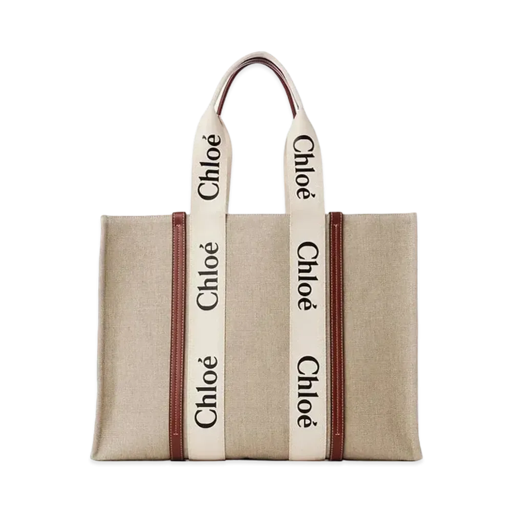 Chloe Large Woody Tote Bag "White/Brown"