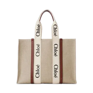 Chloe Large Woody Tote Bag "White/Brown"