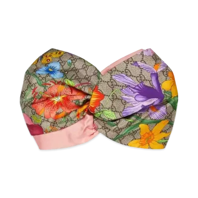 GUCCI GG Flora Print Silk Headband "Pink"
