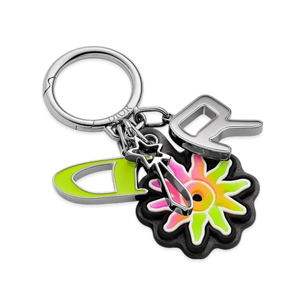 Dior x Lewis Hamilton Key Holder in Brass, Leather-Effect Technical Fabric & Rubber "Multicolor"