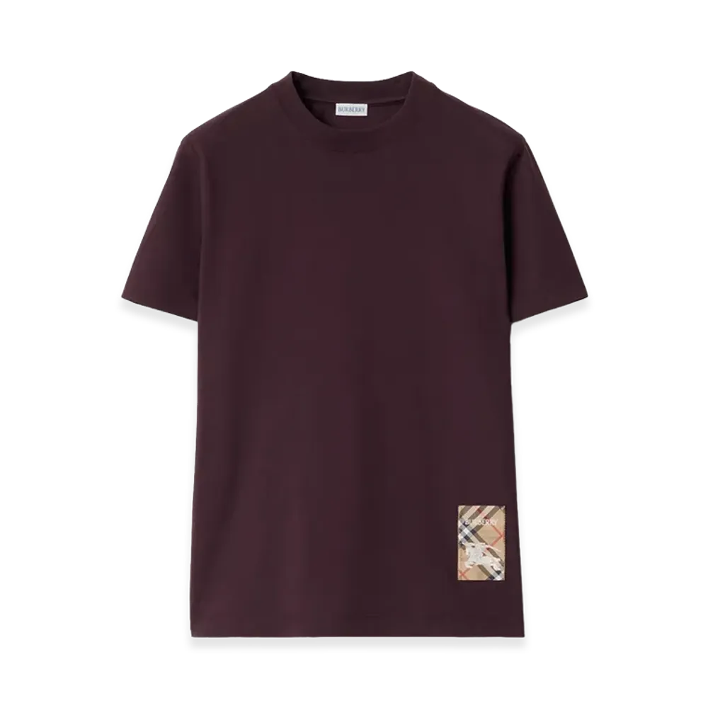 Burberry Check Label Cotton Tee "Wine Red"