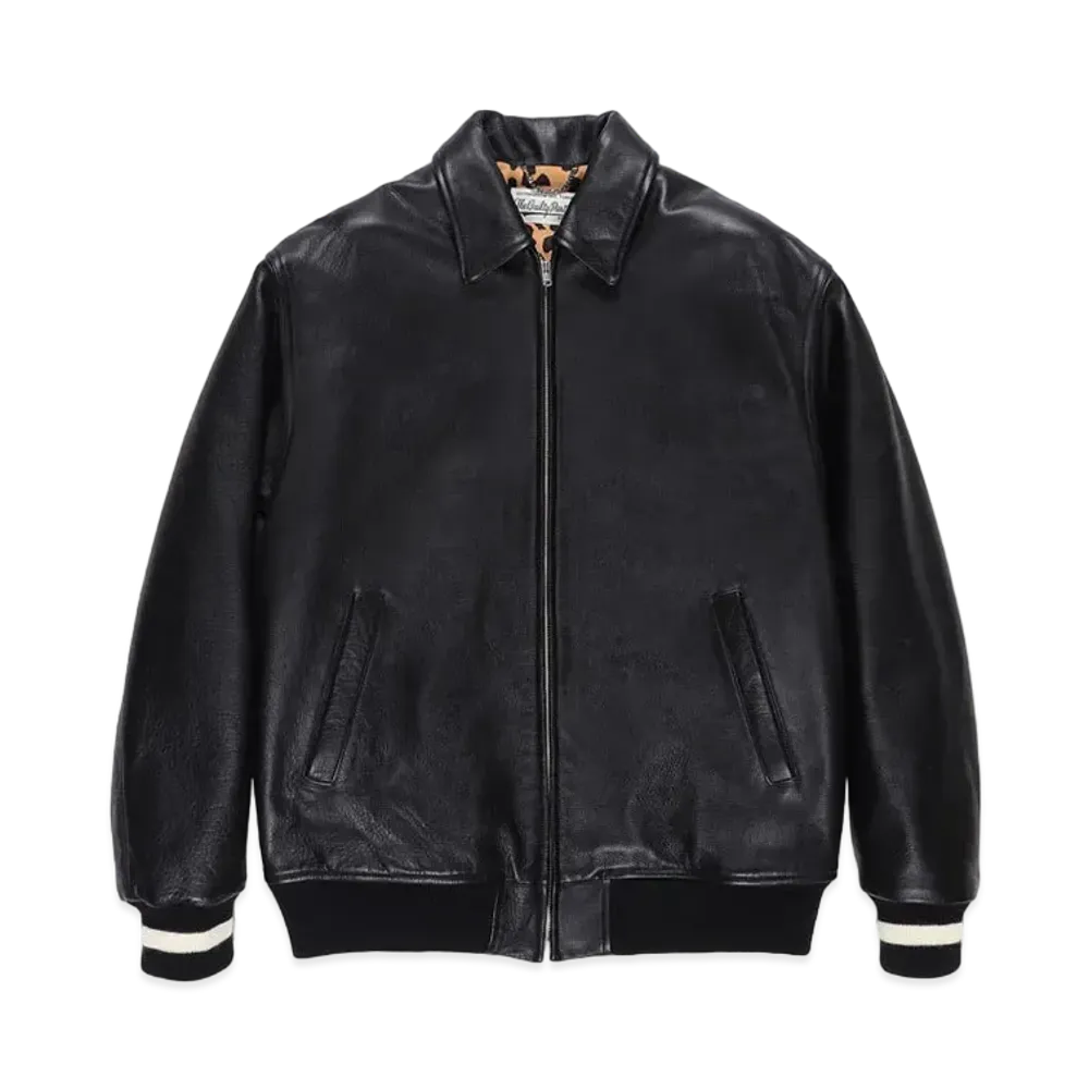 WACKO MARIA LEATHER VARSITY JACKET "Black"