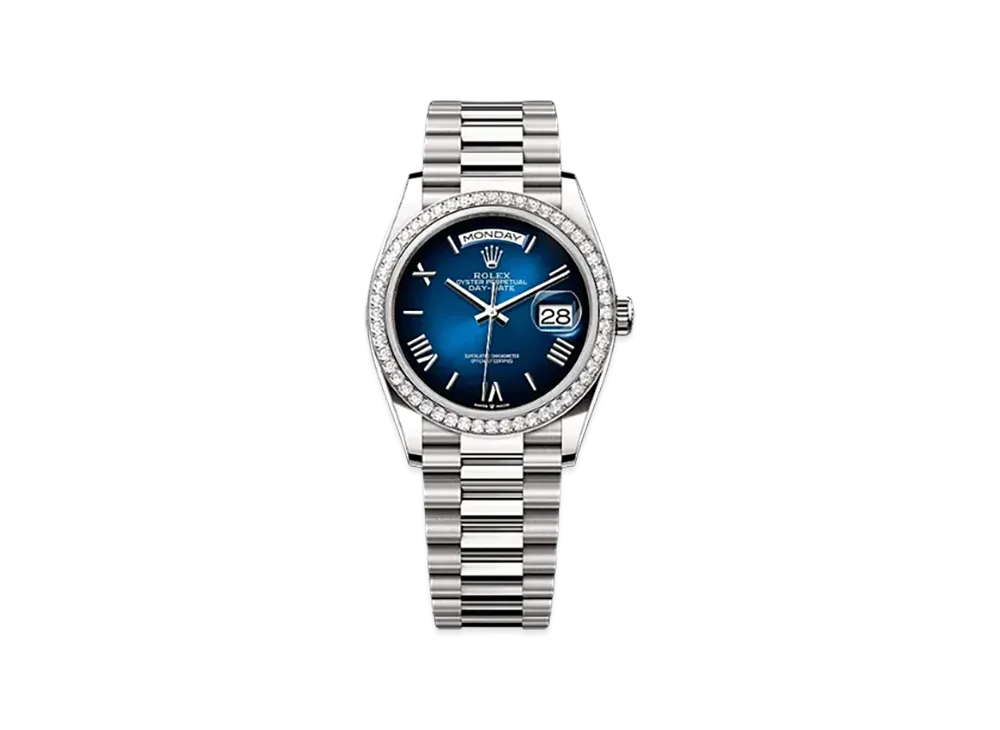 ROLEX Day-Date 36mm White Gold Diamond 128349RBR "Blue Ombre"